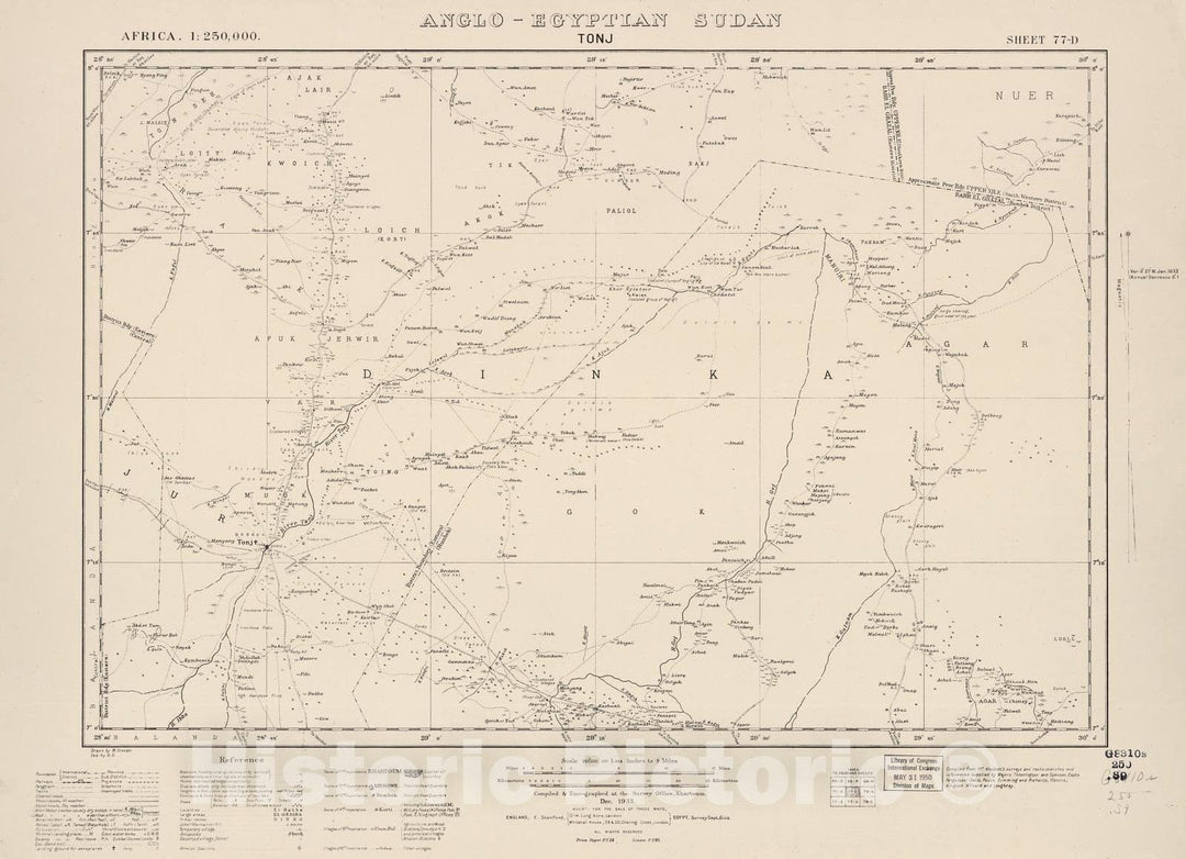 Historic 1909 Map - Sudan 1:250,000 - Tonj Sheet 77-D Dec 1933 - Anglo-Egyptian Sudan