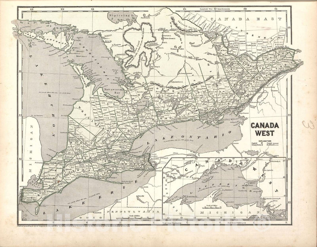 Historic 1842 Map - Morse's North American Atlas. - Canada West - Morse's cerographic maps