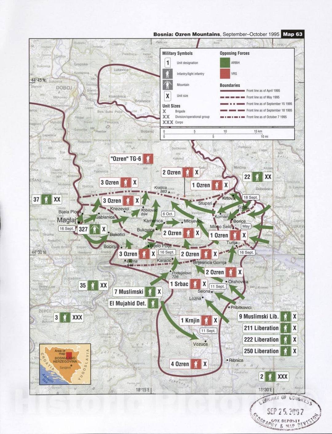 Historic 2002 Map - Balkan battlegrounds - Bosnia: Ozren Mountains, September-October 1995