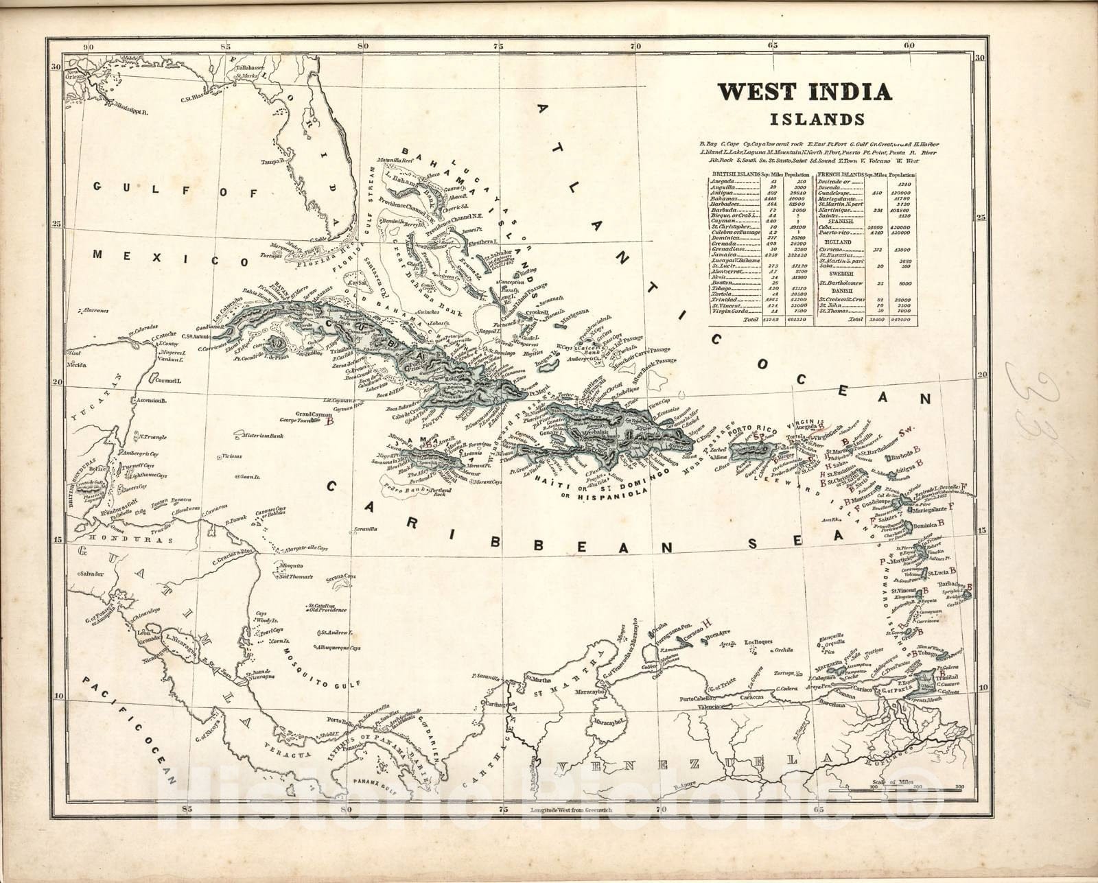 Historic 1842 Map - Morse's North American Atlas. - West India Islands - Morse's cerographic maps