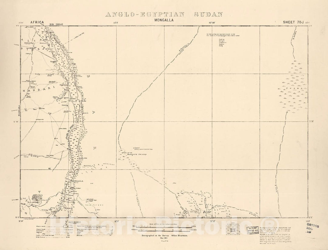 Historic 1909 Map - Sudan 1:250,000 - Mongalla Sheet 78-J Mar 1913 - Anglo-Egyptian Sudan