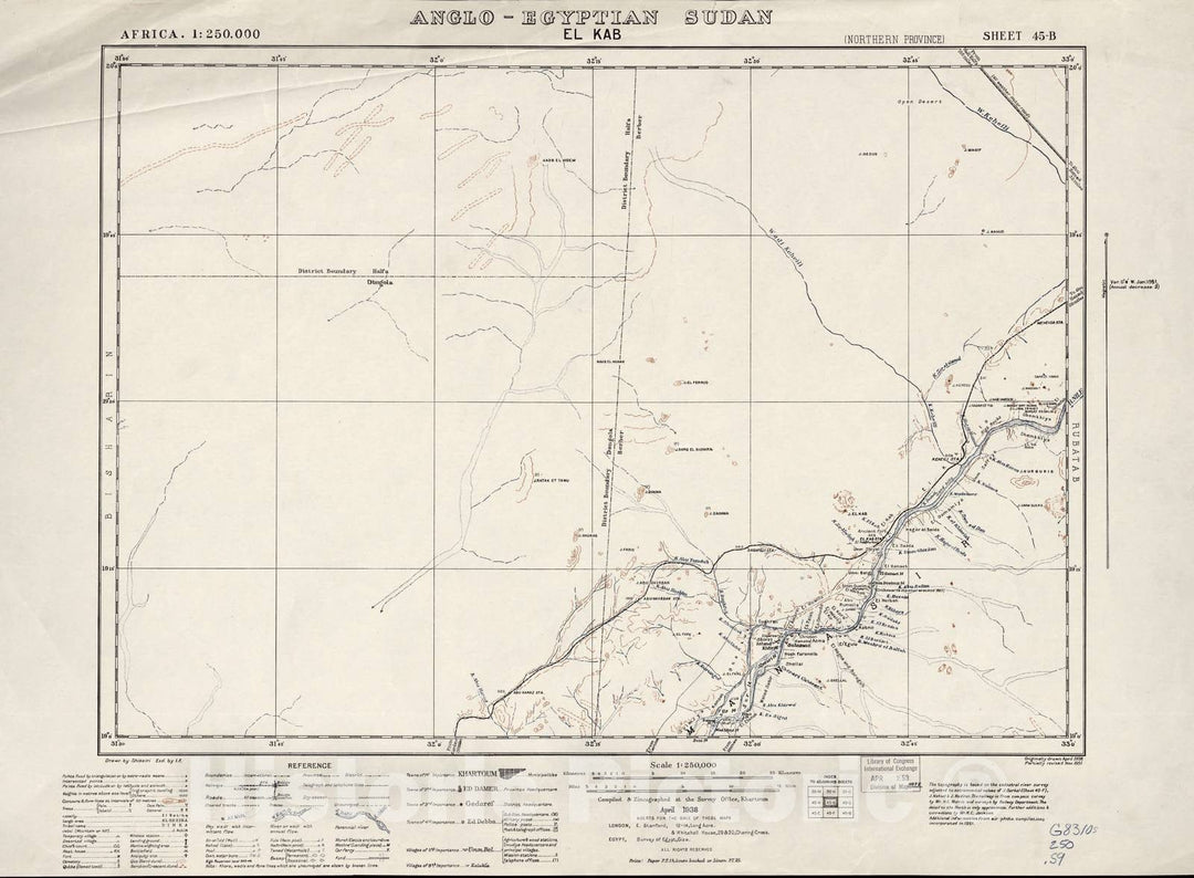 Historic 1909 Map - Sudan 1:250,000 - El Kab Sheet 45-B Apr 1938 - Anglo-Egyptian Sudan