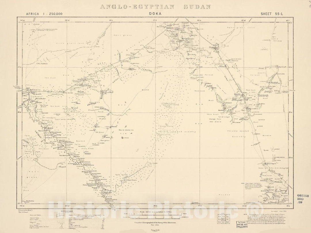 Historic 1909 Map - Sudan 1:250,000 - Doka Sheet 55-L Nov 1914 - Anglo-Egyptian Sudan