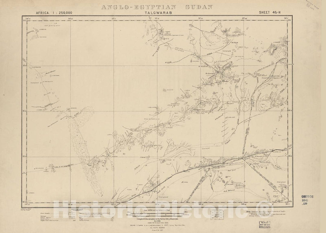 Historic 1909 Map - Sudan 1:250,000 - Talgwarab Sheet 45-H Oct 1918 - Anglo-Egyptian Sudan