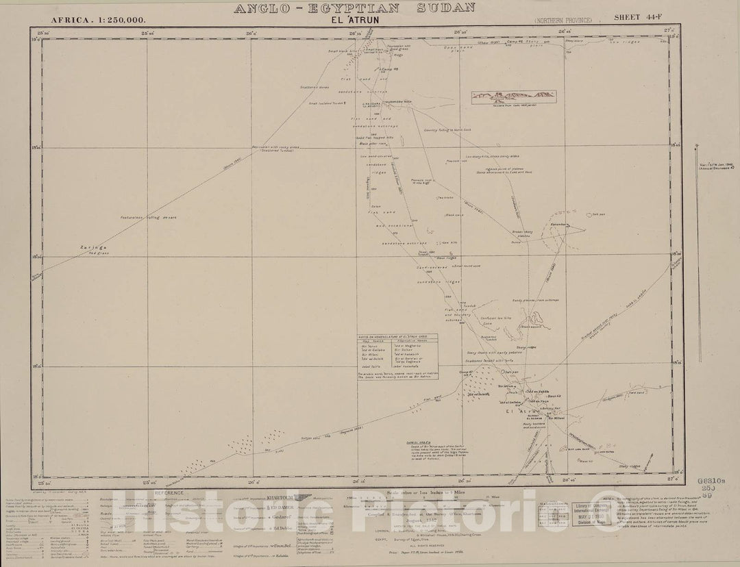 Historic 1909 Map - Sudan 1:250,000 - El Atrun Sheet 44-F Aug 1942 - Anglo-Egyptian Sudan