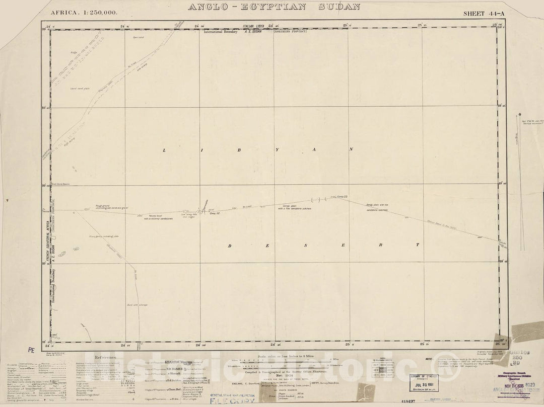 Historic 1909 Map - Sudan 1:250,000 - Libyan Desert Sheet 44-A Nov 1934 - Anglo-Egyptian Sudan