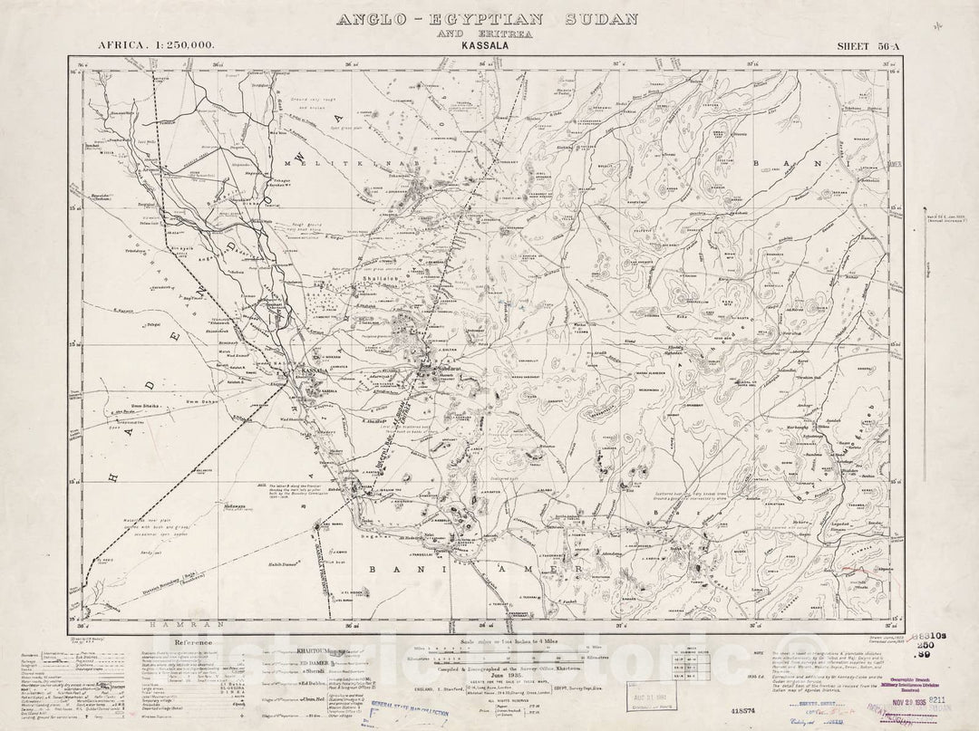 Historic 1909 Map - Sudan 1:250,000 - Kassala Sheet 56-A Jun 1935 - Anglo-Egyptian Sudan