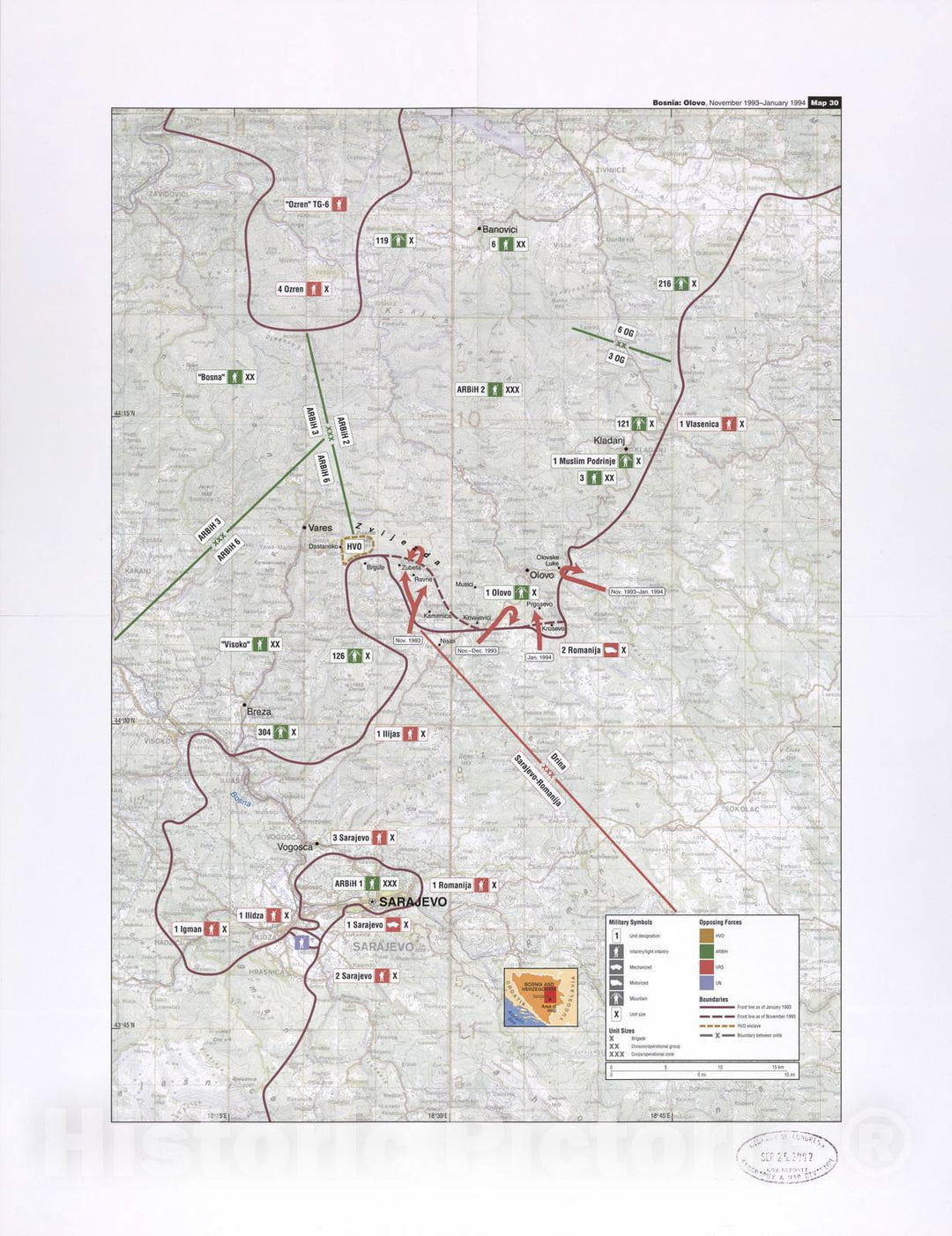 Historic 2002 Map - Balkan battlegrounds - Bosnia: Olovo, November 1993-January 1994