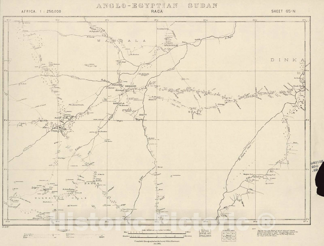 Historic 1909 Map - Sudan 1:250,000 - Raga Sheet 65-N Jun 1916 - Anglo-Egyptian Sudan 1