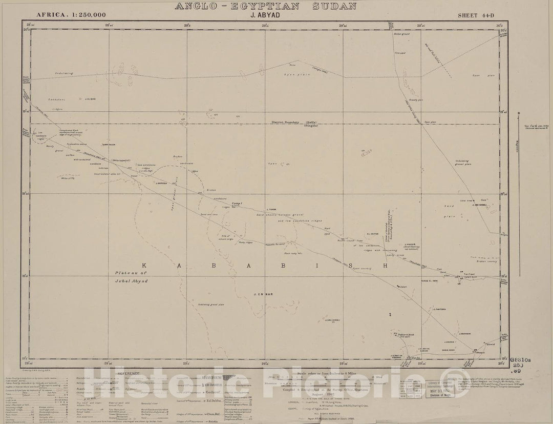 Historic 1909 Map - Sudan 1:250,000 - J. Abyad Sheet 44-D Aug 1942 - Anglo-Egyptian Sudan