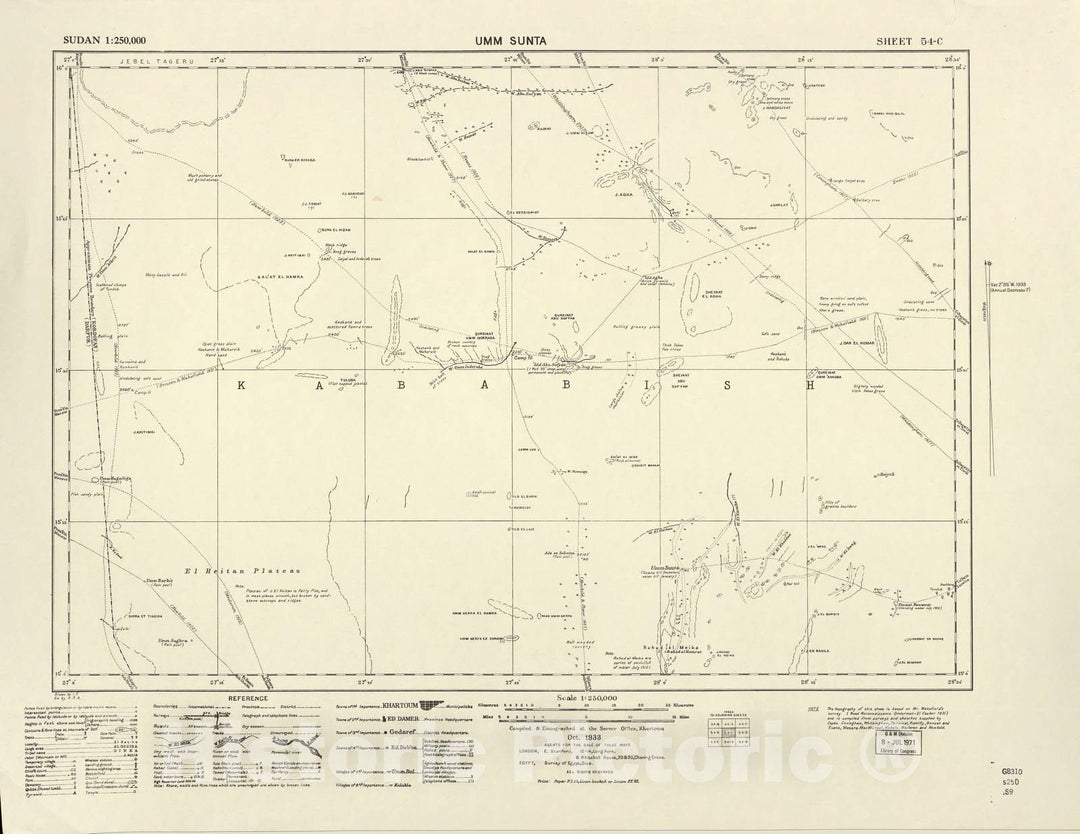 Historic 1909 Map - Sudan 1:250,000 - UMM Sunta Sheet 54-C Oct 1933 - Anglo-Egyptian Sudan