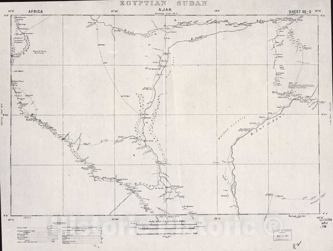 Historic 1909 Map - Sudan 1:250,000 - Ajak Sheet 65-O Dec 1909 - Anglo-Egyptian Sudan