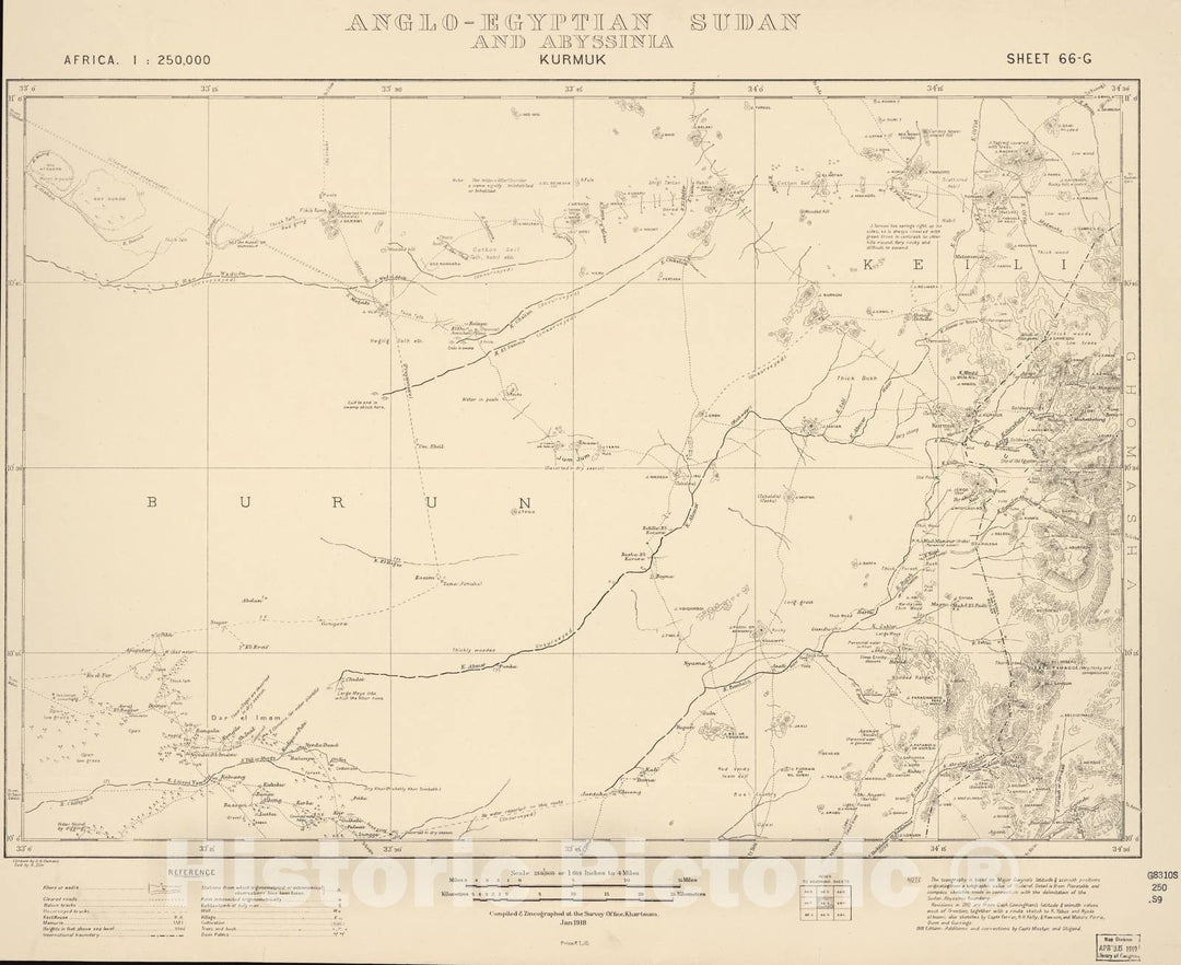 Historic 1909 Map - Sudan 1:250,000 - Kurmuk Sheet 66-G Jan 1918 - Anglo-Egyptian Sudan