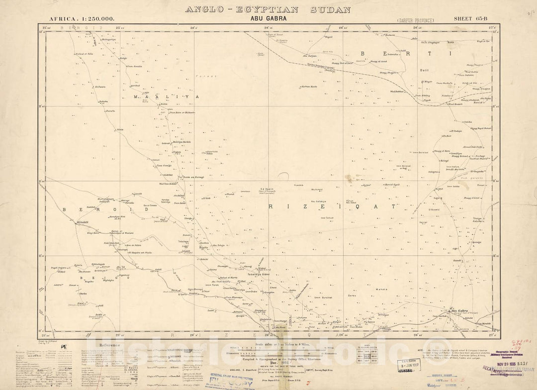 Historic 1909 Map - Sudan 1:250,000 - Abu Gabra Sheet 65-B Dec 1932 - Anglo-Egyptian Sudan