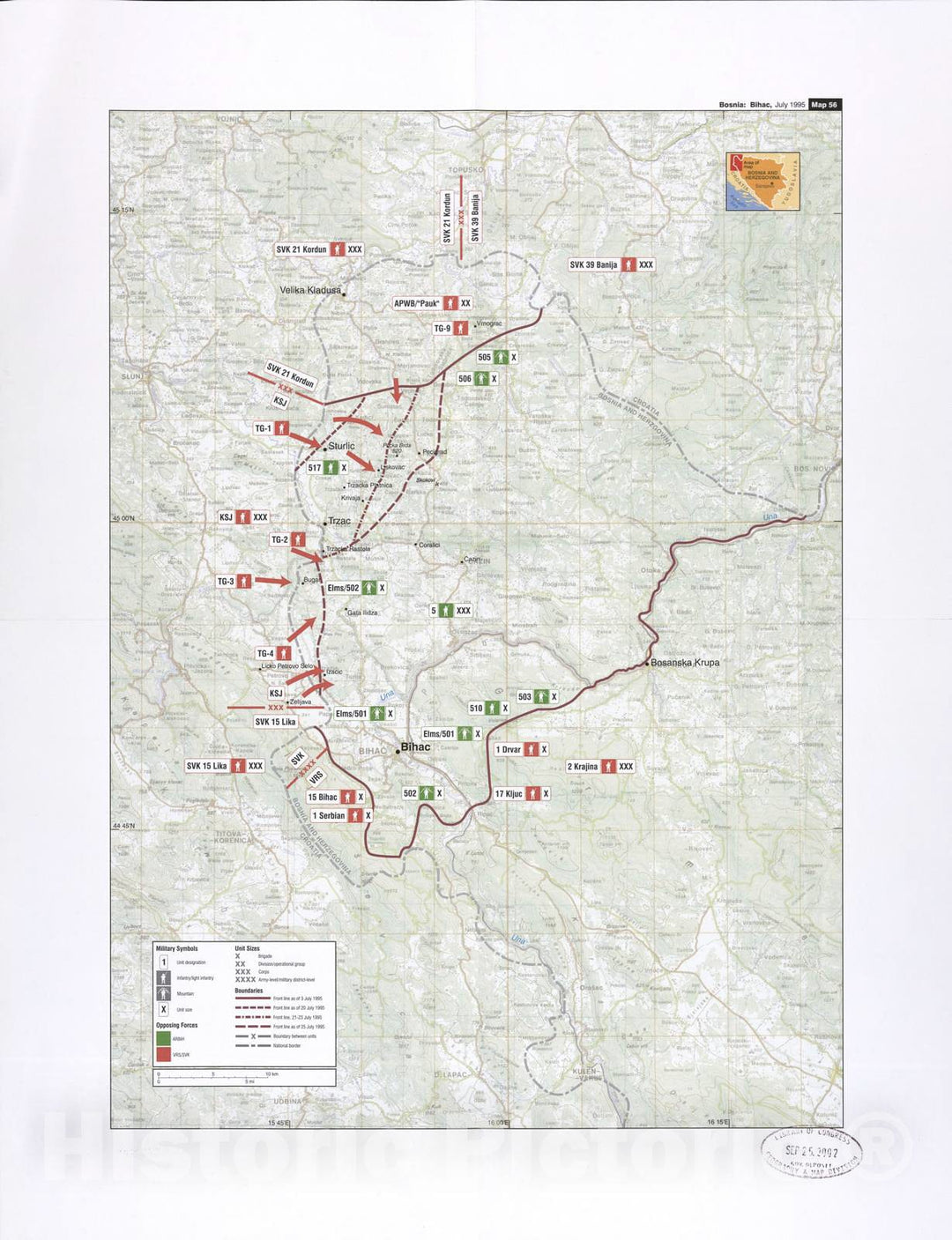 Historic 2002 Map - Balkan battlegrounds - Bosnia: Bihac, July 1995