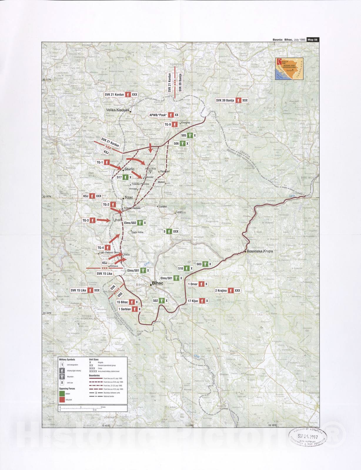 Historic 2002 Map - Balkan battlegrounds - Bosnia: Bihac, July 1995