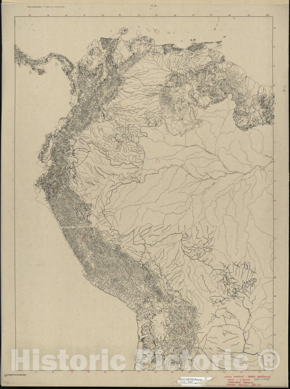 Historic Map - CIA Terrain Board Collection - South America - Andes Reference - Lowland Tint