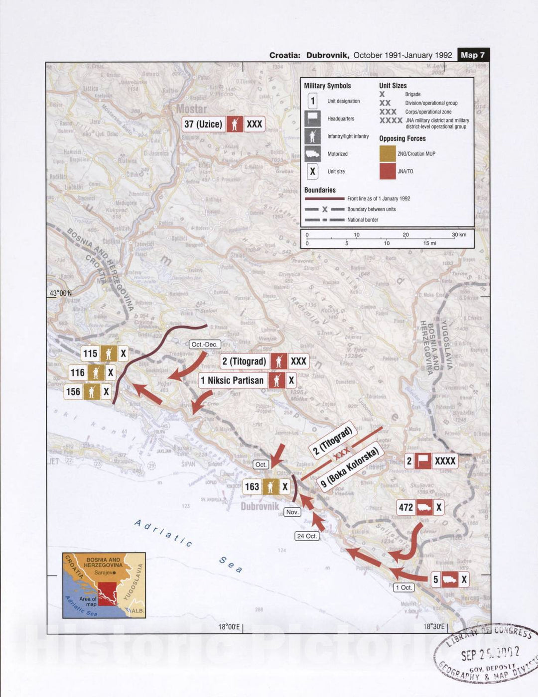 Historic 2002 Map - Balkan battlegrounds - Croatia: Dubrovnik, October 1991-January 1992