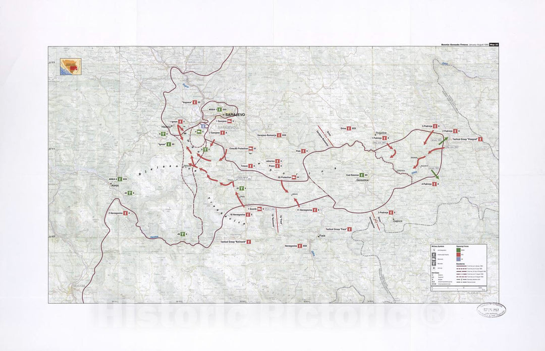 Historic 2002 Map - Balkan battlegrounds - Bosnia: Gorazde-Trnovo, January-August 1993