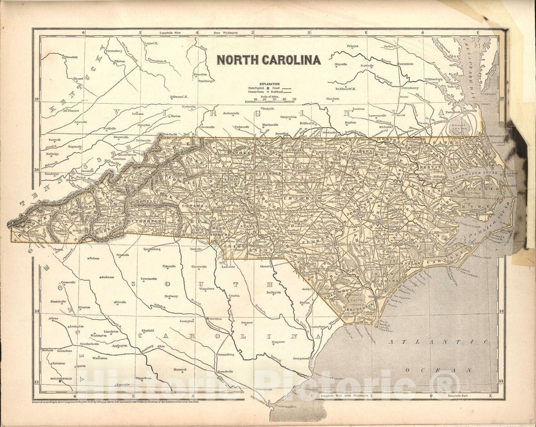 Historic 1842 Map - Morse's North American Atlas. - North Carolina - Morse's cerographic maps