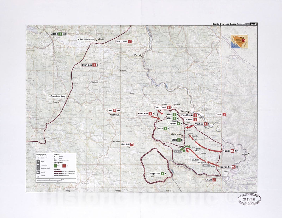 Historic 2002 Map - Balkan battlegrounds - Bosnia: Zvornik-Srebrenica, April-December 1992