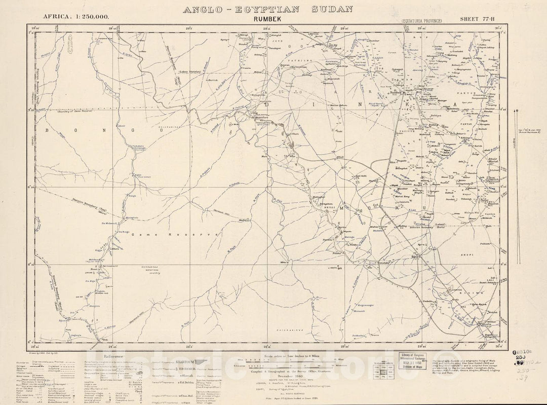 Historic 1909 Map - Sudan 1:250,000 - Rumbek Sheet 77-H Dec 1940 - Anglo-Egyptian Sudan 2