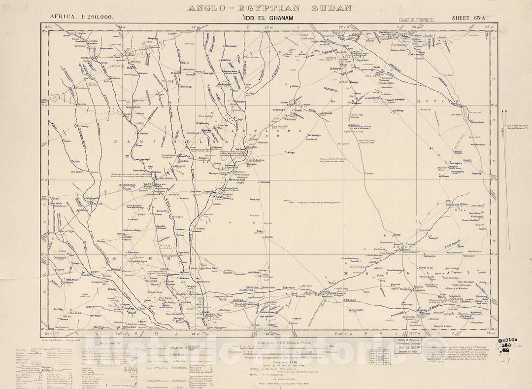 Historic 1909 Map - Sudan 1:250,000 - Idd El Ghanam Sheet 65-A Dec 1936 - Anglo-Egyptian Sudan 1