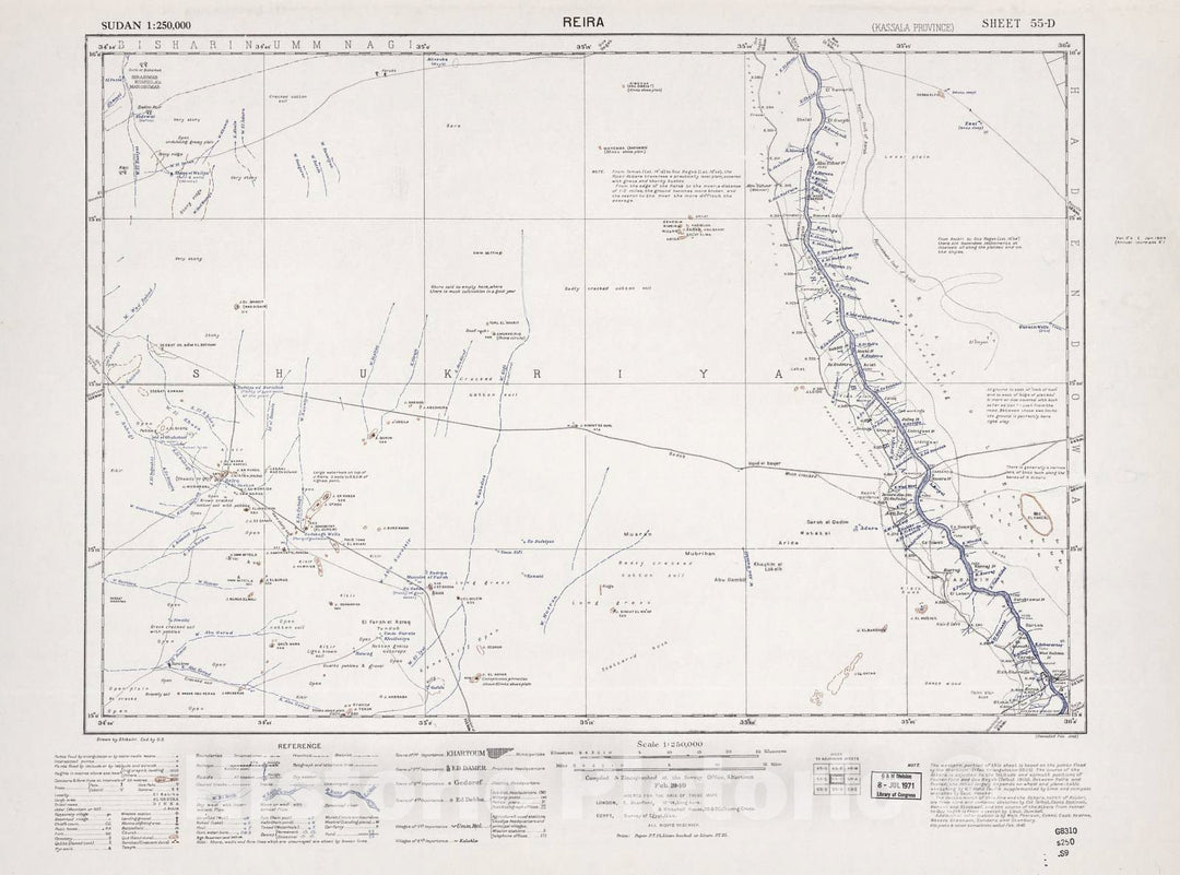 Historic 1909 Map - Sudan 1:250,000 - Reira Sheet 55-D Feb 1949 - Anglo-Egyptian Sudan