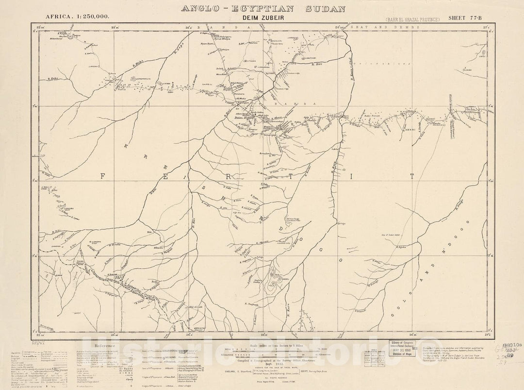 Historic 1909 Map - Sudan 1:250,000 - Deim Zubeir Sheet 77-B Sep 1933 - Anglo-Egyptian Sudan