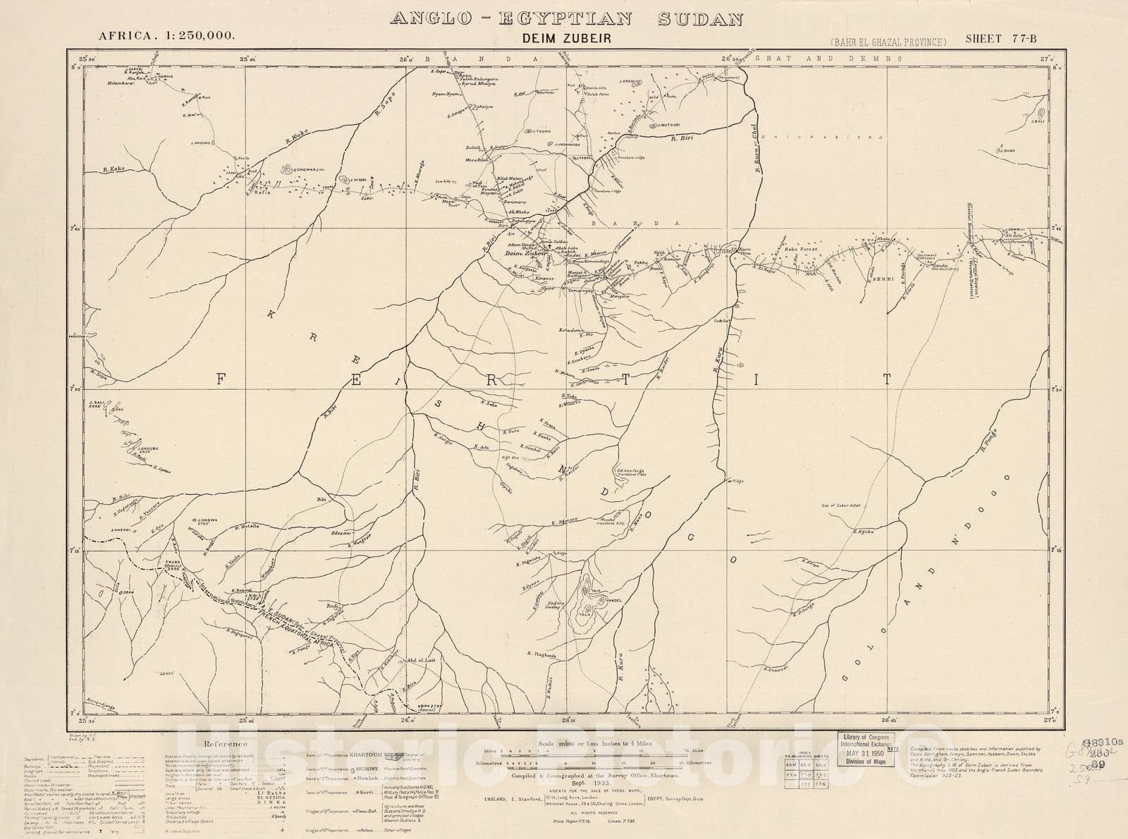 Historic 1909 Map - Sudan 1:250,000 - Deim Zubeir Sheet 77-B Sep 1933 - Anglo-Egyptian Sudan