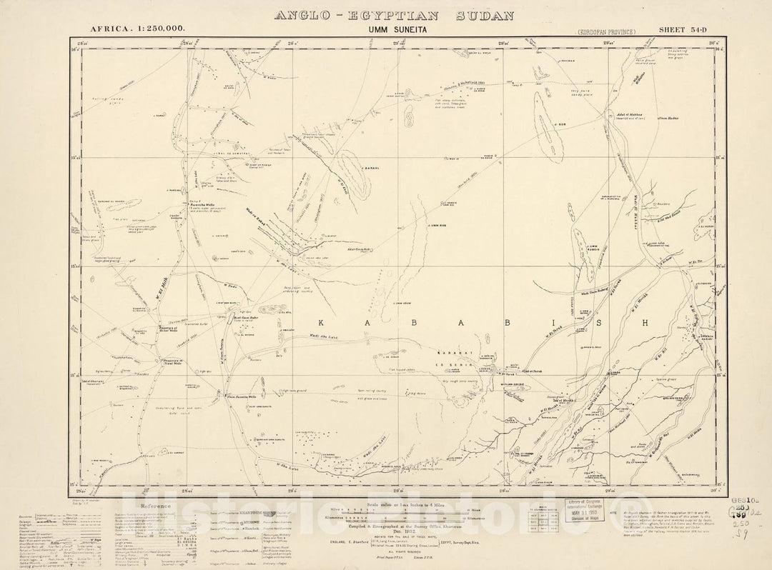 Historic 1909 Map - Sudan 1:250,000 - UMM Suneita Sheet 54-D Dec 1932 - Anglo-Egyptian Sudan