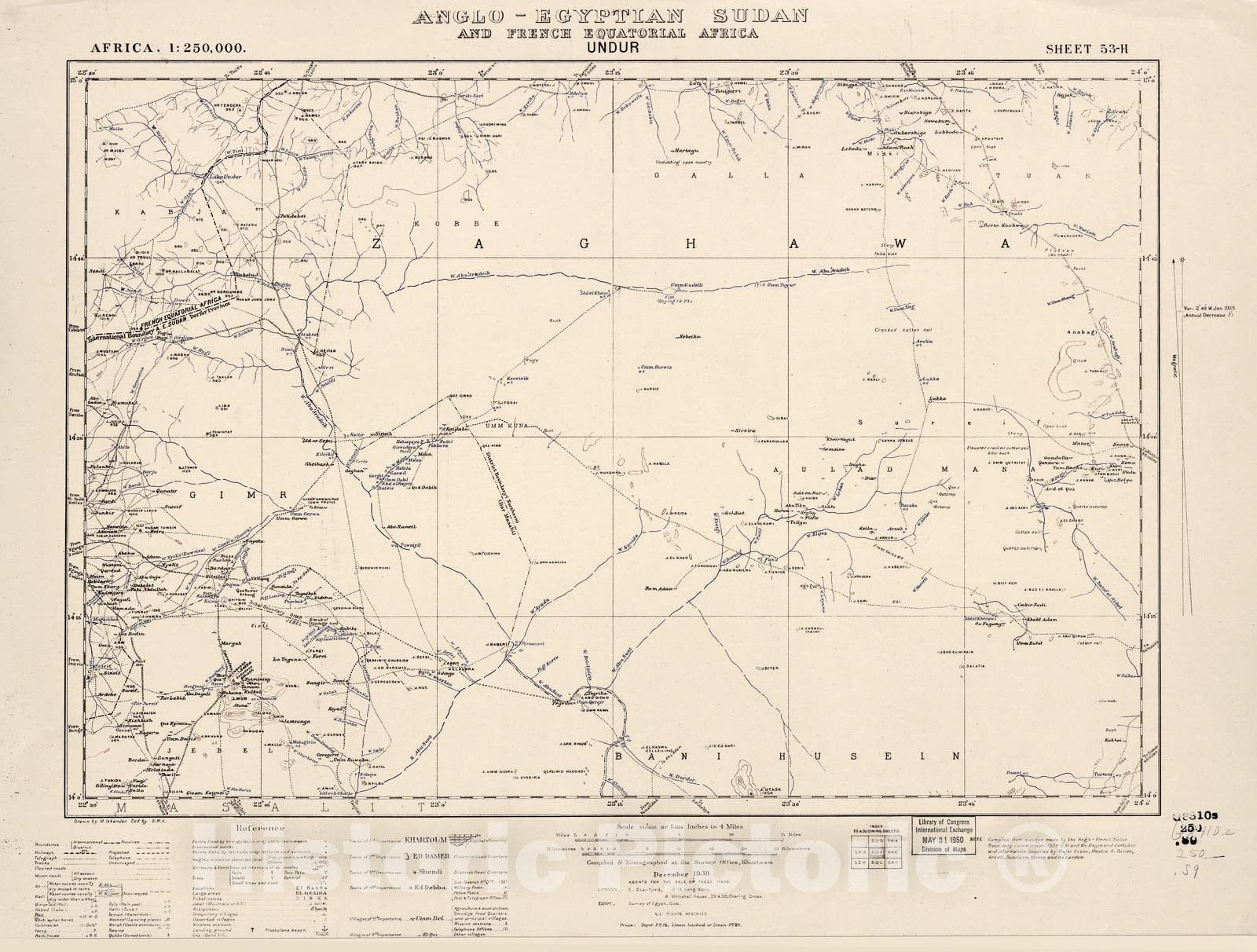 Historic 1909 Map - Sudan 1:250,000 - Undur Sheet 53-H Dec 1938 - Anglo-Egyptian Sudan