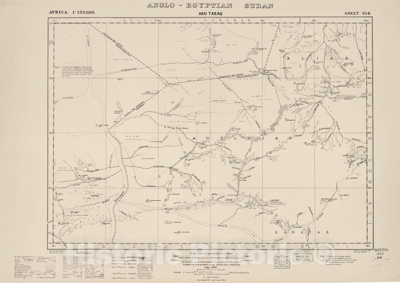 Historic 1909 Map - Sudan 1:250,000 - Abu Tabag Sheet 35-K July 1930 - Anglo-Egyptian Sudan