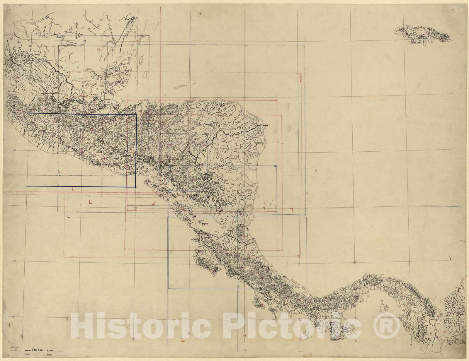 Historic Map - CIA Terrain Board Collection - Central America Reference - Reference line Work