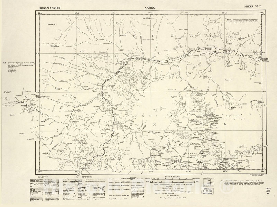 Historic 1909 Map - Sudan 1:250,000 - Karnoi Sheet 53-D Aug 1931 - Anglo-Egyptian Sudan