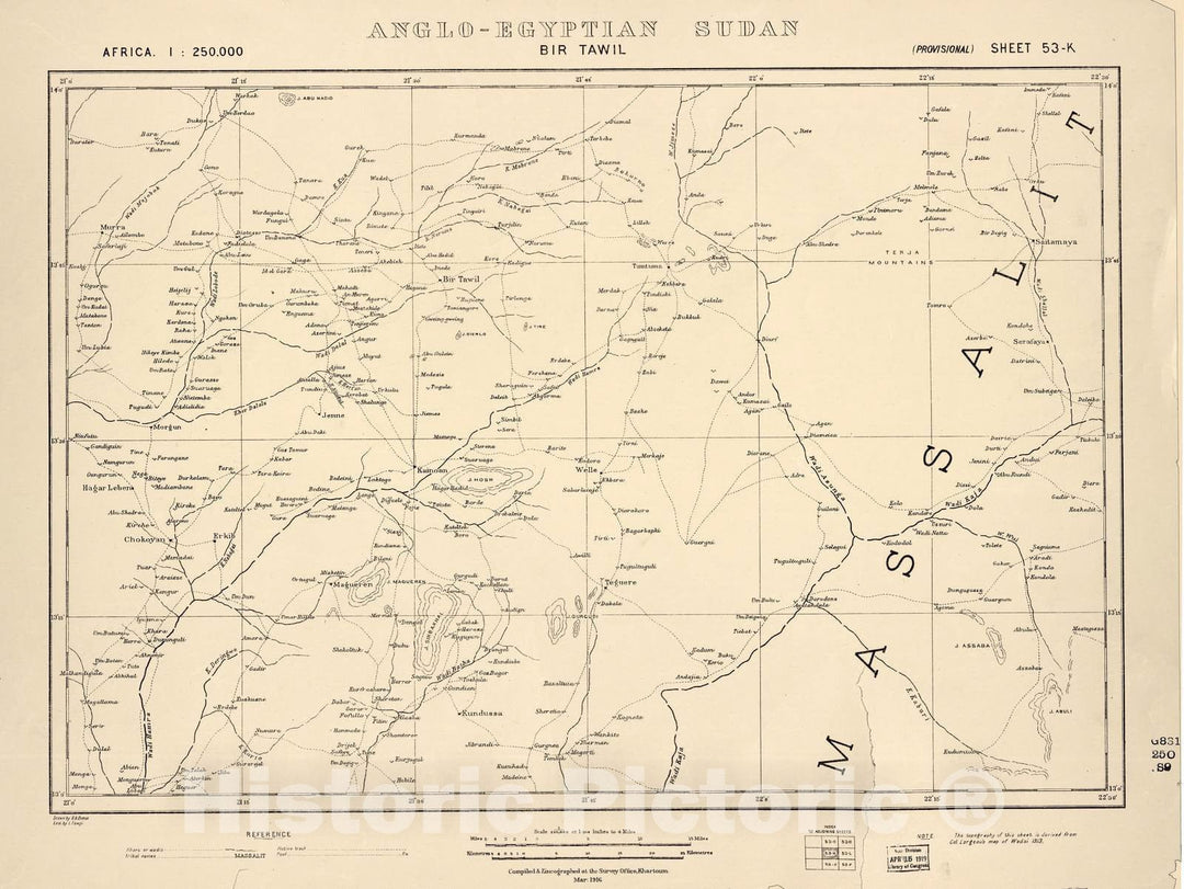 Historic 1909 Map - Sudan 1:250,000 - Bir Tawil Sheet 53-K Mar 1916 - Anglo-Egyptian Sudan