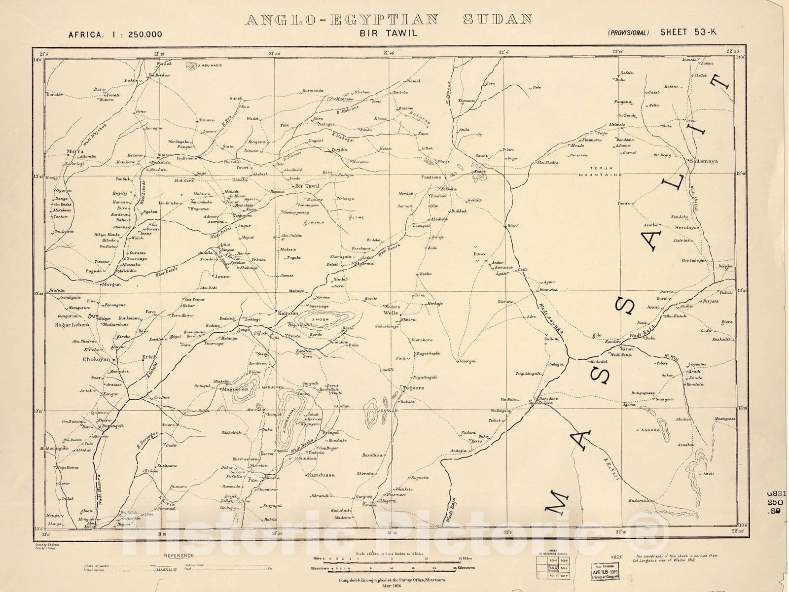 Historic 1909 Map - Sudan 1:250,000 - Bir Tawil Sheet 53-K Mar 1916 - Anglo-Egyptian Sudan