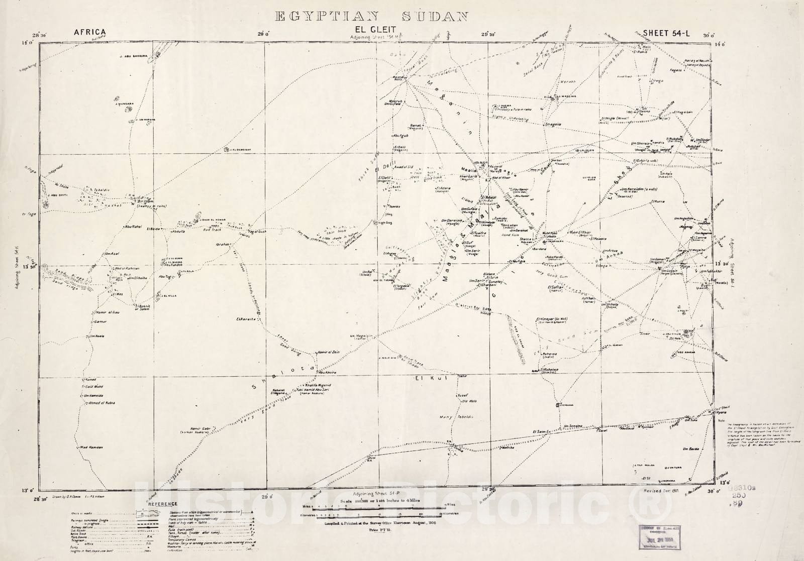 Historic 1909 Map - Sudan 1:250,000 - El Gleit Sheet 54-L Aug 1908 - Anglo-Egyptian Sudan