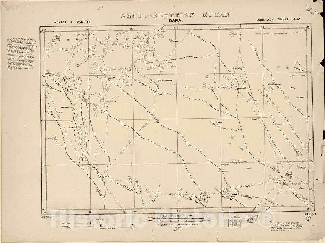 Historic 1909 Map - Sudan 1:250,000 - Dara Sheet 54-M Jan 1916 - Anglo-Egyptian Sudan