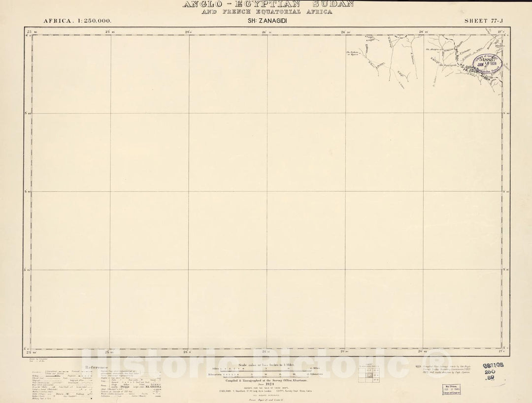 Historic 1909 Map - Sudan 1:250,000 - Sh: Zanagidi Sheet 77-J Jun 1924 - Anglo-Egyptian Sudan