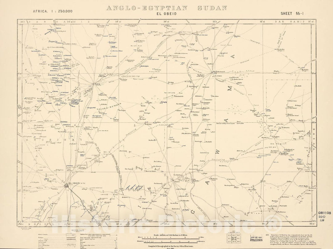 Historic 1909 Map - Sudan 1:250,000 - El Obeid Sheet 55-I Feb 1915 - Anglo-Egyptian Sudan