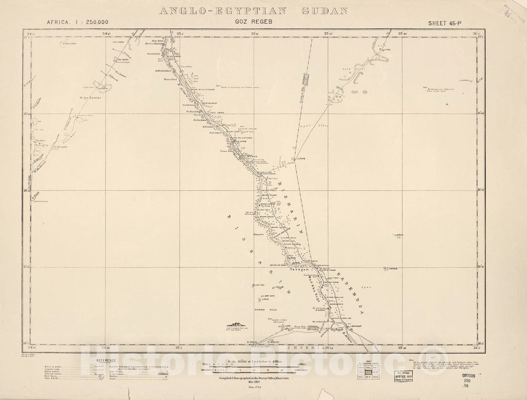 Historic 1909 Map - Sudan 1:250,000 - Goz Regeb Sheet 45-P Mar 1918 - Anglo-Egyptian Sudan