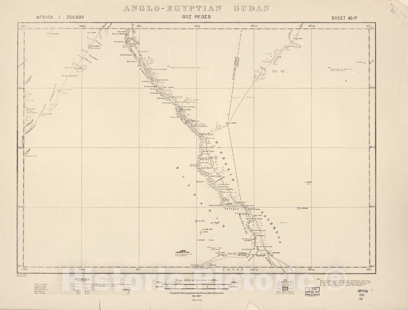 Historic 1909 Map - Sudan 1:250,000 - Goz Regeb Sheet 45-P Mar 1918 - Anglo-Egyptian Sudan