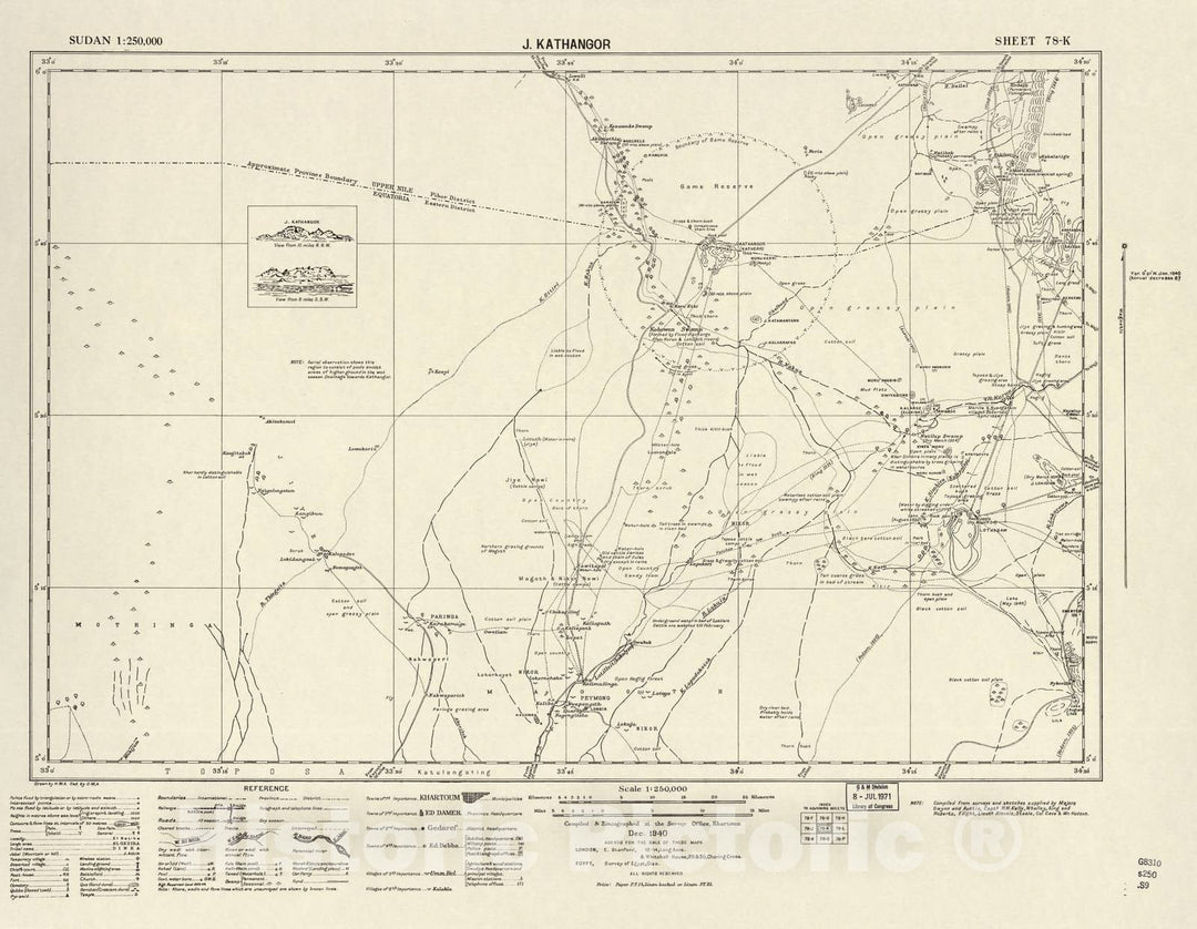 Historic 1909 Map - Sudan 1:250,000 - J. Kathangor Sheet 78-K Dec 1940 - Anglo-Egyptian Sudan