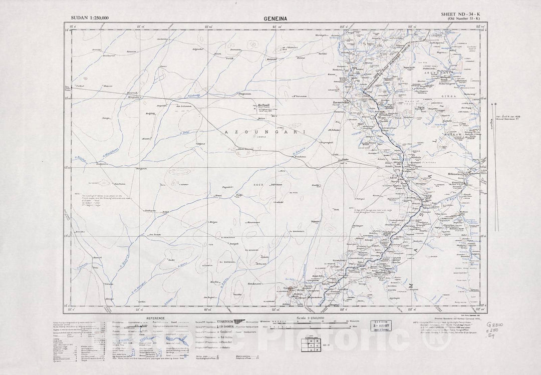 Historic 1909 Map - Sudan 1:250,000 - Geneina Sheet 34-K 1975 (no Month on map) - Anglo-Egyptian Sudan