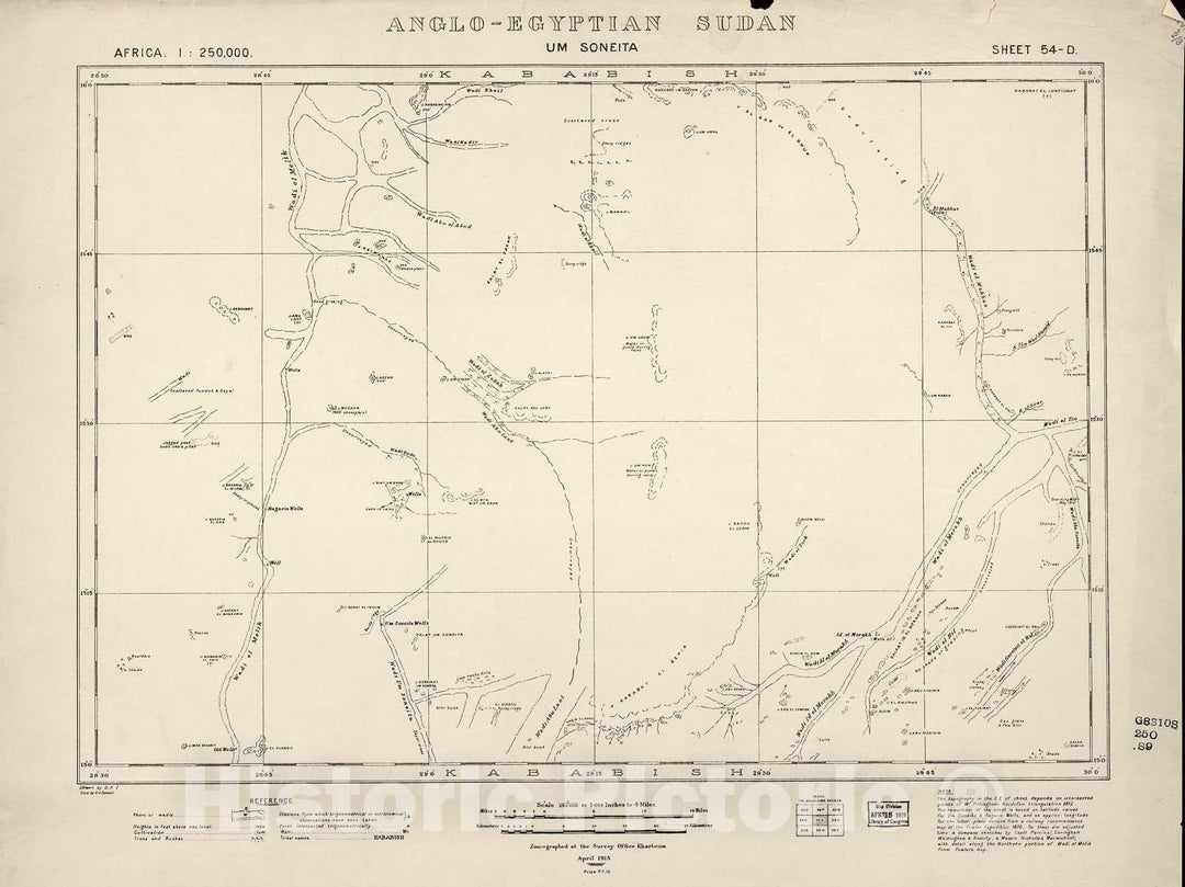 Historic 1909 Map - Sudan 1:250,000 - Um Soneita Sheet 54-D Apr 1913 - Anglo-Egyptian Sudan