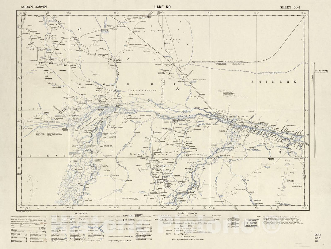 Historic 1909 Map - Sudan 1:250,000 - Lake No Sheet 66-I Dec 1936 - Anglo-Egyptian Sudan 2