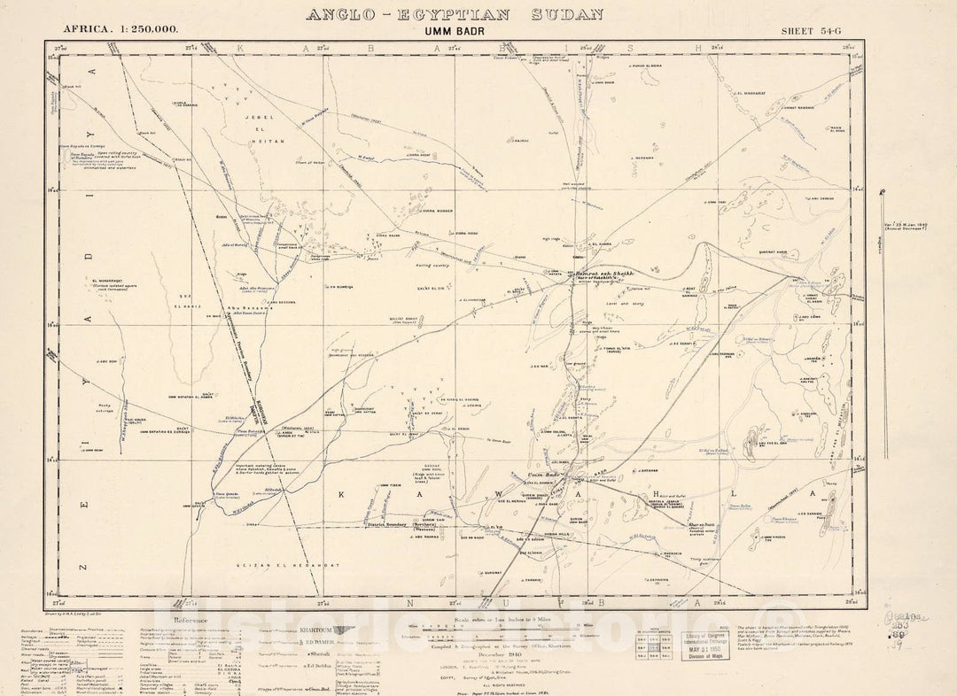 Historic 1909 Map - Sudan 1:250,000 - UMM Badr Sheet 54-G Dec 1940 - Anglo-Egyptian Sudan