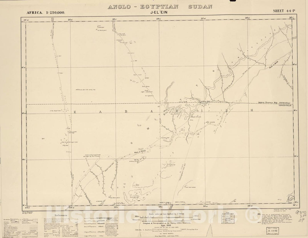 Historic 1909 Map - Sudan 1:250,000 - J. El'ein Sheet 44-P Apr 1930 - Anglo-Egyptian Sudan