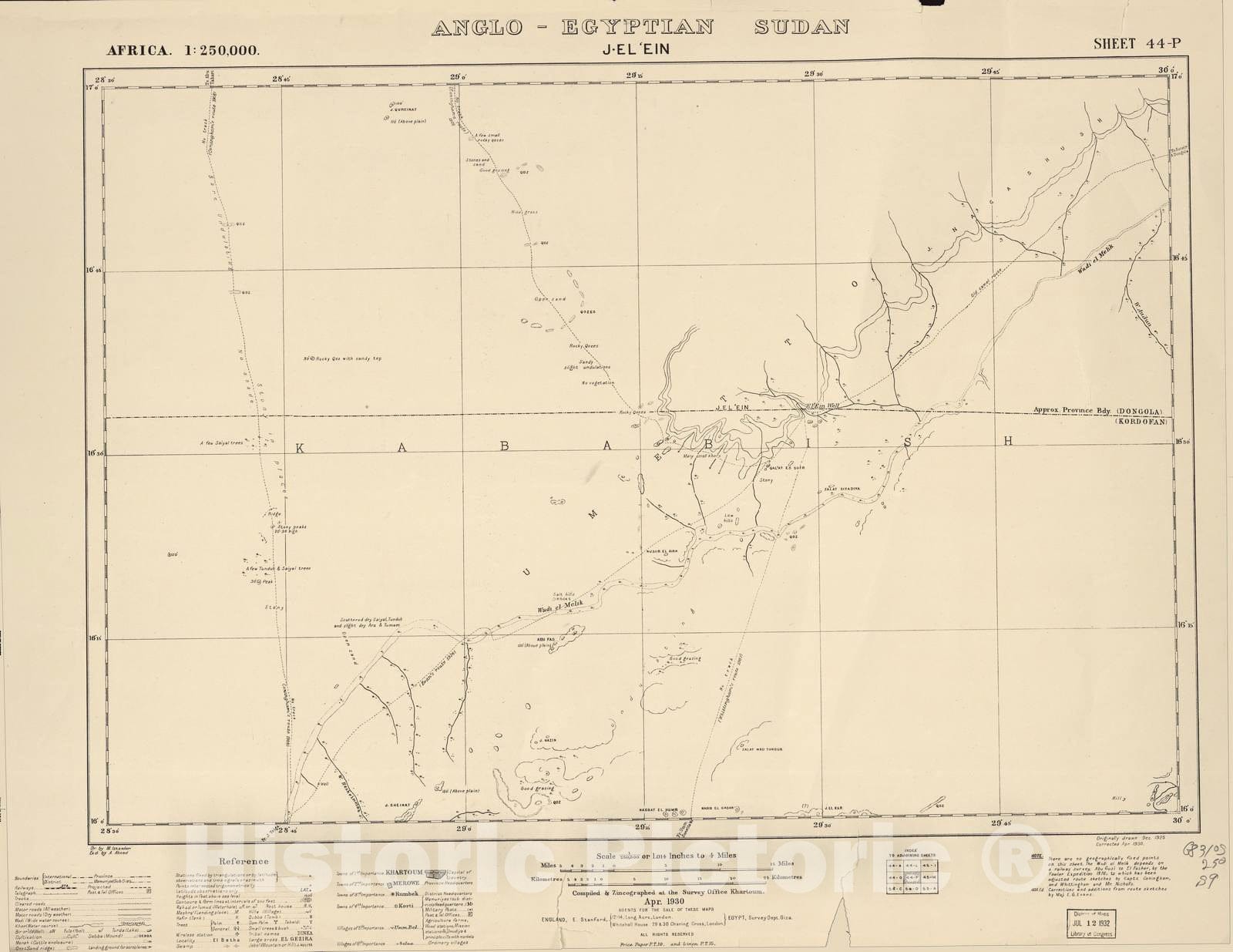 Historic 1909 Map - Sudan 1:250,000 - J. El'ein Sheet 44-P Apr 1930 - Anglo-Egyptian Sudan